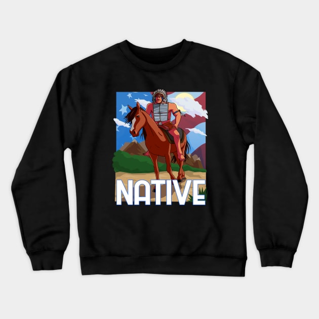Native American Day Lakota Chief Horseback Crewneck Sweatshirt by Noseking